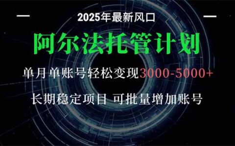阿尔法托管计划 单账号月入3000-5000，长期稳定项目，新手小白轻松上手
