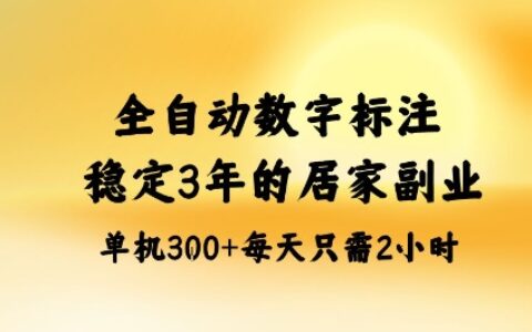 全自动数字标注，稳定3年的蓝海项目，居家也能矩阵开干的副业，单机日入3张+
