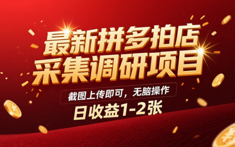 最新拼多多拍店采集调研项目，截图上传即可，无脑操作，日收益1-2张