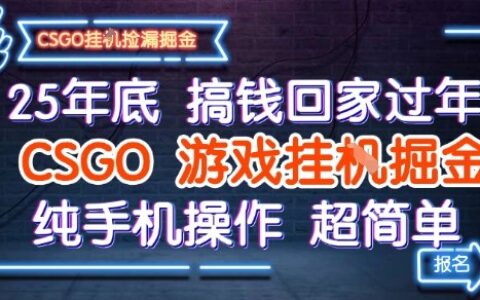 25年底搞钱回家过年，CSGO游戏挂G掘金，纯手机操作超简单