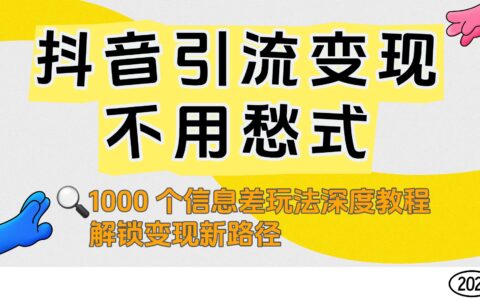 抖音引流变现不用愁！1000 个信息差玩法深度教程，解锁变现新路径