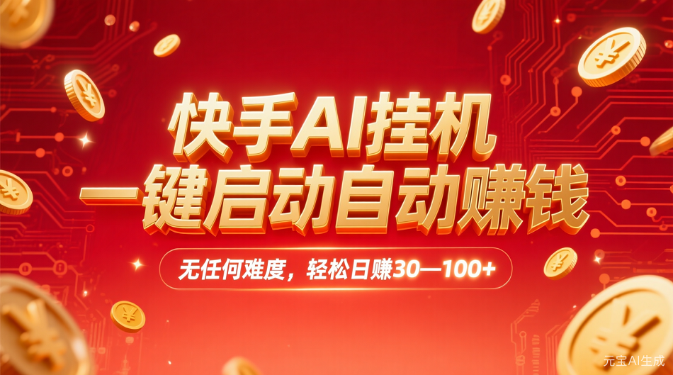 快手AI，一键启动自动赚钱 无任何难度，轻松一天30100+