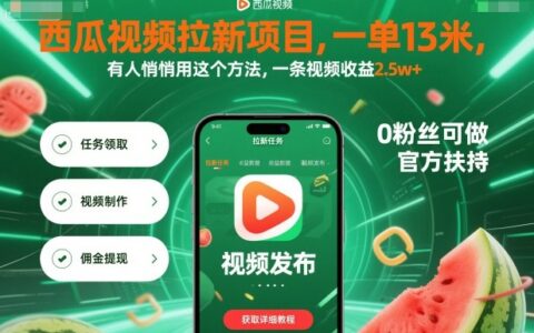 西瓜视频拉新项目，一单13米，有人悄悄用这个方法，一条视频收益2.5w+（附详细教程）