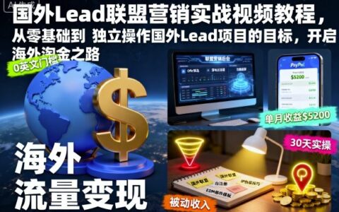 国外Lead联盟营销实战视频教程，从零基础到独立操作国外Lead项目的目标，开启海外淘金之路