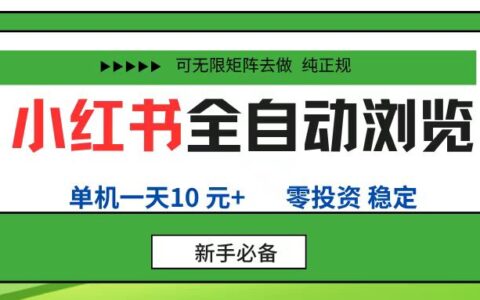 小红书全自动浏览项目， 零投资，全程手机去跑，单账号一天10R+，可无限矩阵去做
