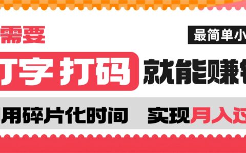 打字打码就能赚钱的副业，利用碎片时间，实现月入过万，简单的赚钱小副业