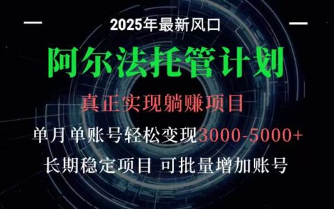 阿尔法托管计划 单账号月入3000-5000，长期稳定项目，新手小白轻松上手