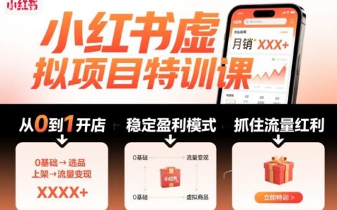小红书虚拟项目特训课，帮你从0到1打造稳定盈利的店铺，抓住流量红利（更新9月）