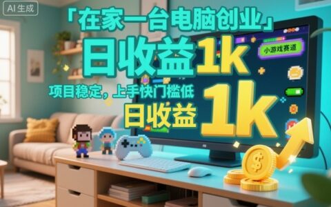 在家一台电脑创业，小游戏赛道，项目稳定，上手快门槛低，日收益1k+