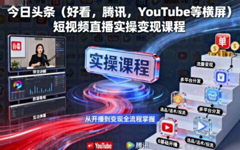 今日头条（好看，腾讯，YouTube等横屏）短视频直播实操变现课程
