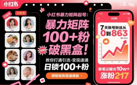 小红书爆栗矩阵起号，教你打通引流-变现速通，日锁100+粉，破流量黑盒
