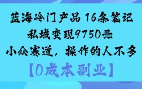蓝海冷门产品：16条笔记私域变现9750米小众赛道，操作的人不多