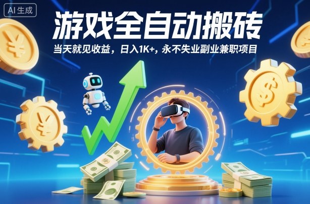 游戏全自动搬砖，当天就见收益，日入1K+，永不失业副业副业项目