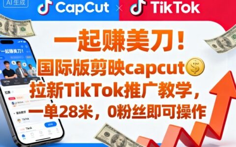 一起賺美刀！国际版剪映capcut拉新TikTok推广教学，一单28米，0粉丝即可操作（附推广入口和教学）