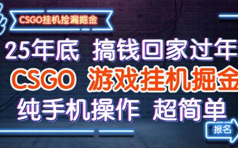25年底搞钱回家过年，CSGO游戏挂G掘金，纯手机操作超简单