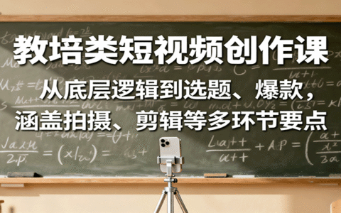 教培类短视频创作课：从底层逻辑到选题、爆款，涵盖拍摄、剪辑等多环节要点