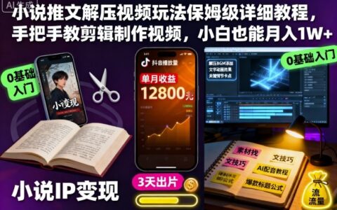 小说推文解压视频玩法保姆级详细教程，手把手教剪辑制作视频，小白也能月入1W+