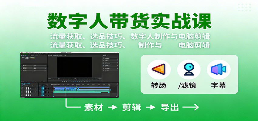 数字人变现实战课：流量获取、选品技巧、数字人制作与电脑剪辑