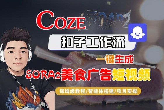 Coze扣子智能体工作流一键生成SORA2美食广告短视频，全流程保姆级教学