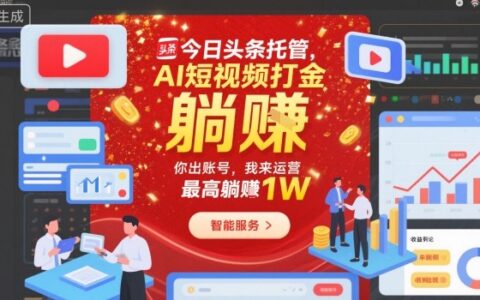 今日头条托管，AI短视频打金，你出账号，我来运营，最高躺賺1W