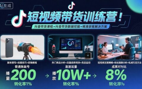 短视频带货训练营，抖音带货课程+抖音带货数据挖掘+精准获客解决方案