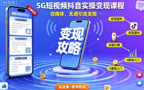 5G短视频抖音实操变现课程，自媒体，无谓引流变现