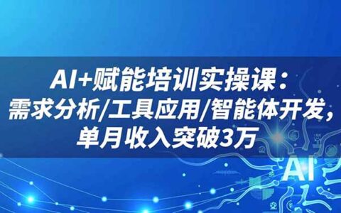 AI+赋能培训实操课：需求分析/工具应用/智能体开发，单月收入突破3万