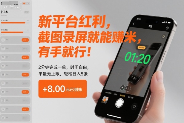 新平台红利实测：截图录屏变现攻略，快速任务、时间自由，提升收入潜力