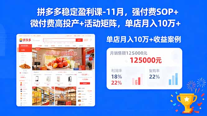 拼多多稳定盈利课-11月：强付费SOP+微付费高投产+活动矩阵实操指南