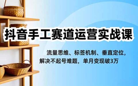 抖音手工赛道运营实战课：流量思维、标签机制、垂直定位，解决不起号难题，高效变现攻略