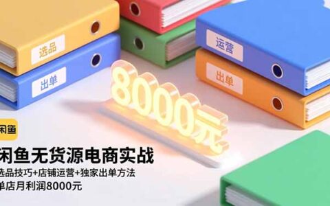闲鱼无货源电商实战，选品技巧+店铺运营+独家出单方法，单店月利润8000R