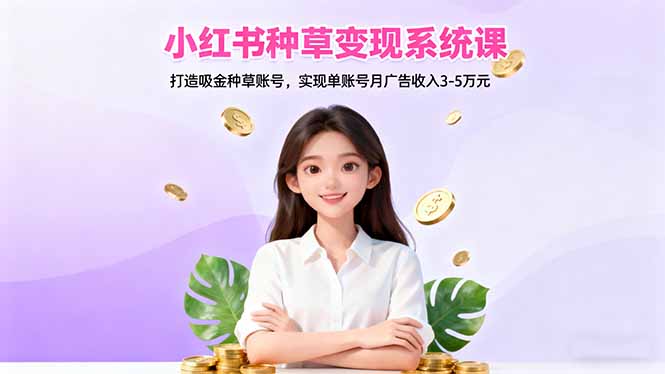 小红书种草变现系统课：打造吸金种草账号，实现单账号月广告收入3-5万R