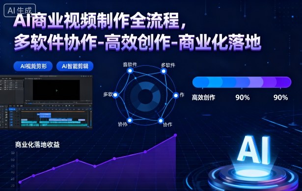 AI商业视频制作全流程：多软件协作高效创作变现实操