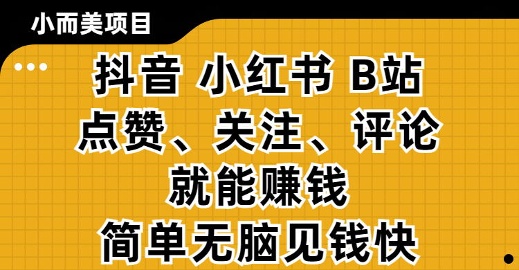 小而美的项目：抖音、小红书、B站视频点赞关注评论变现实操指南