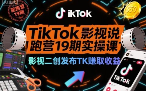TikTok影视解说陪跑营19期实操课：影视二创发布TK被动收入变现策略