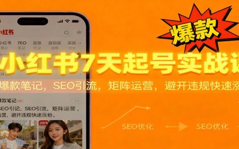 小红书7天起号实战课：爆款笔记策略，SEO引流技巧，矩阵运营指南，避开违规高效涨粉