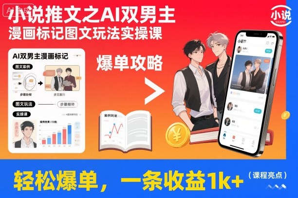 小说推文AI双男主漫画标记图文玩法实操课：高效变现策略与实战指南