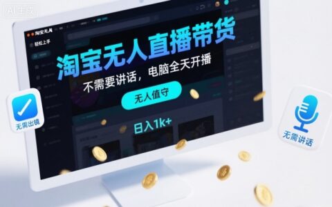 淘宝无人直播带货，不需要出镜，不需要讲话，电脑全天开播，轻松上手，日入1k+