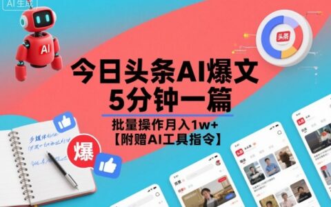 今日头条AI爆文批量操作实战：高效生成变现指南【附赠AI工具指令】