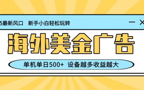 最新蓝海项目，海外美金广告，单机单日500+，可矩阵放大，设备越多收益越大