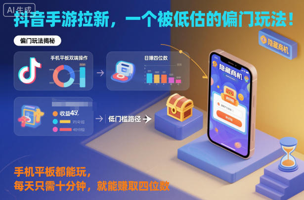 抖音手游拉新实战：被低估的变现方法，手机平板通用，每日十分钟轻松创收