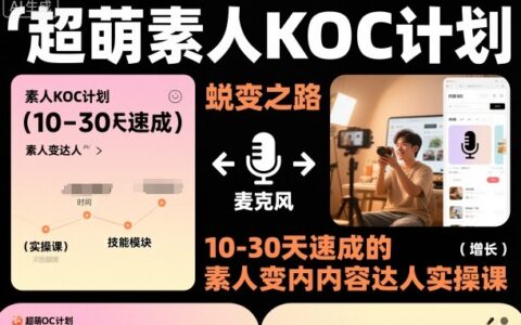 素人KOC实战项目：10-30天高效入门，素人变内容达人实操指南，短剧小说推文电商推广新手入局
