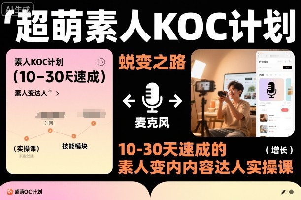 素人KOC实战项目：10-30天高效入门，素人变内容达人实操指南，短剧小说推文电商推广新手入局