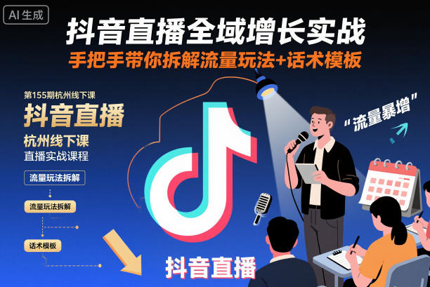 抖音直播全域增长实战第155期杭州线下课：实操拆解流量策略与话术模板