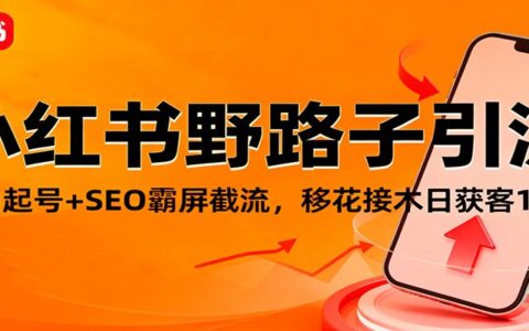 小红书野路子引流，风口起号+SEO霸屏截流，移花接木日获客100方法