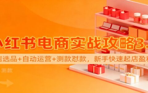 小红书电商实战攻略3.0：开店选品+自动运营+测款怼款，新手起店变现实操指南