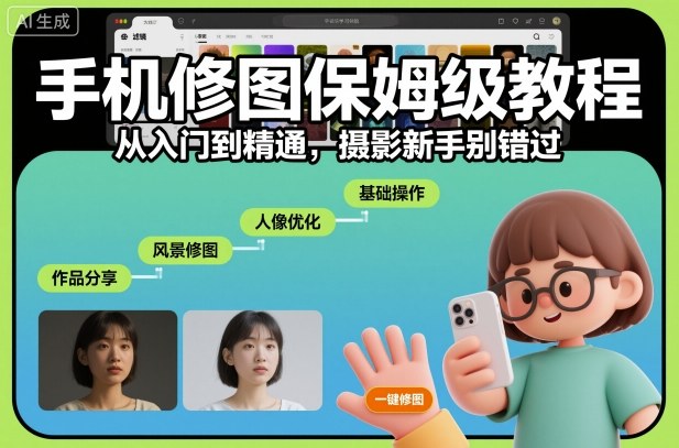 手机修图变现指南：从入门到精通，摄影新手必看

（其他符合要求的优化标题供参考）：
1.  手机修图创收全攻略：零基础到精通，新手也能学的变现方法
2.  实测手机修图变现思路：从入门到精通，新手轻松上手
3.  手机修图变现实操课：新手从入门到精通指南
4.  靠手机修图赚钱？新手从入门到精通的实战拆解
5.  摄影新手福利：手机修图从入门到精通的变现项目指南