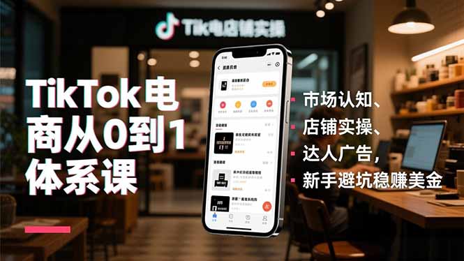 TikTok电商从0到1实战教程：市场认知、店铺实操、达人广告，新手避坑变现策略