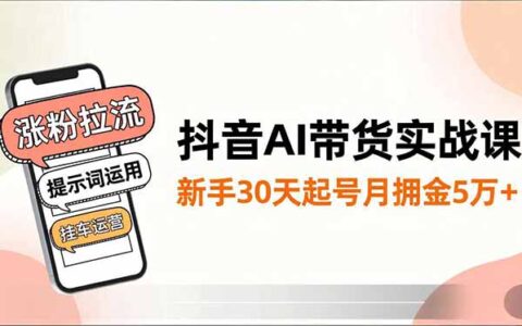 抖音AI带货实战课：涨粉引流、提示词运用与商品运营，新手30天起号变现指南