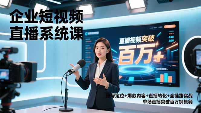 企业短视频直播系统课：账号定位+爆款内容+直播转化+全链路实战，高效变现实战指南